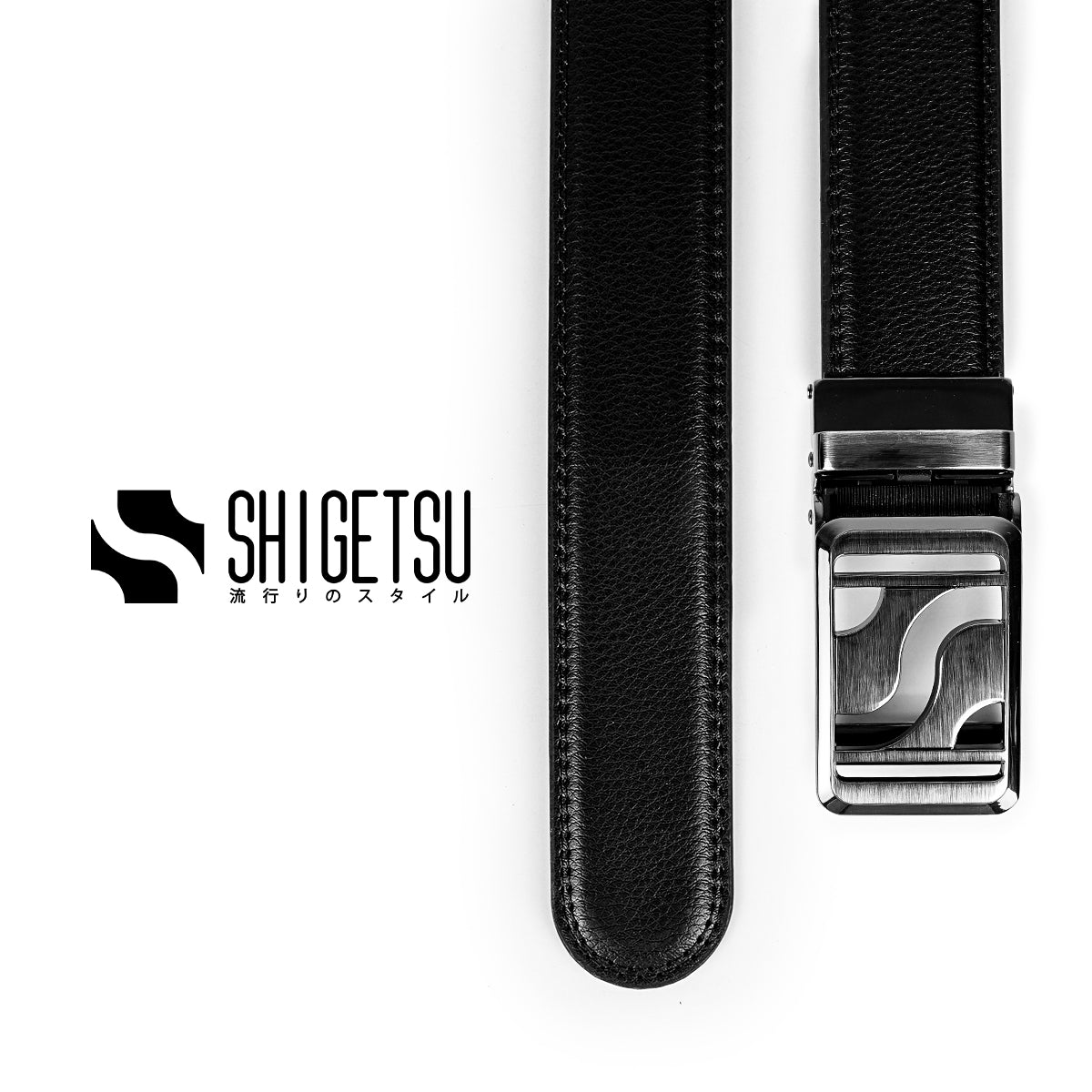 Signature Monogram HIRATSUKA Plain Black Grey Belt for Men