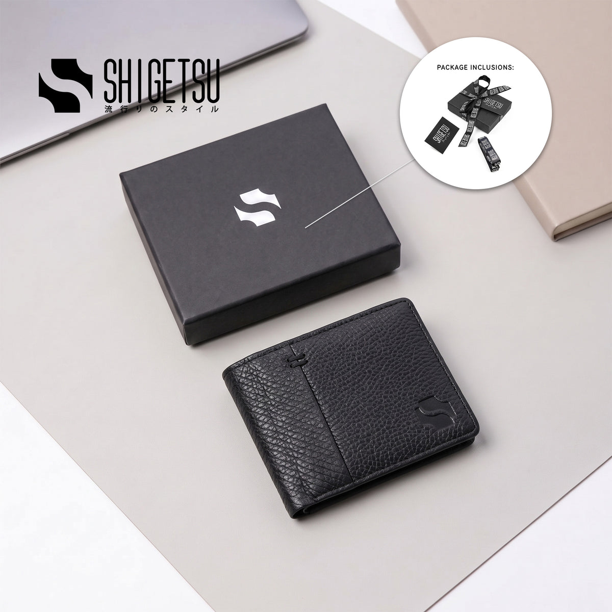Shigetsu SAWARA Leather Bifold Wallet for Men