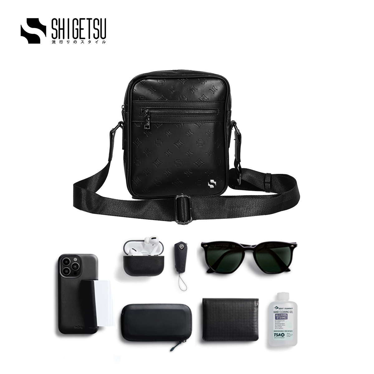 Shigetsu TAMURA Debossed Monogram Bag Leather sling bag for men