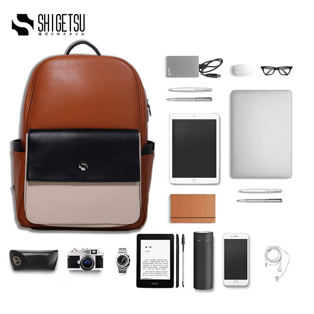 Shigetsu YATIE Leather Backpack for School Men 15 INCHES Laptop Bag