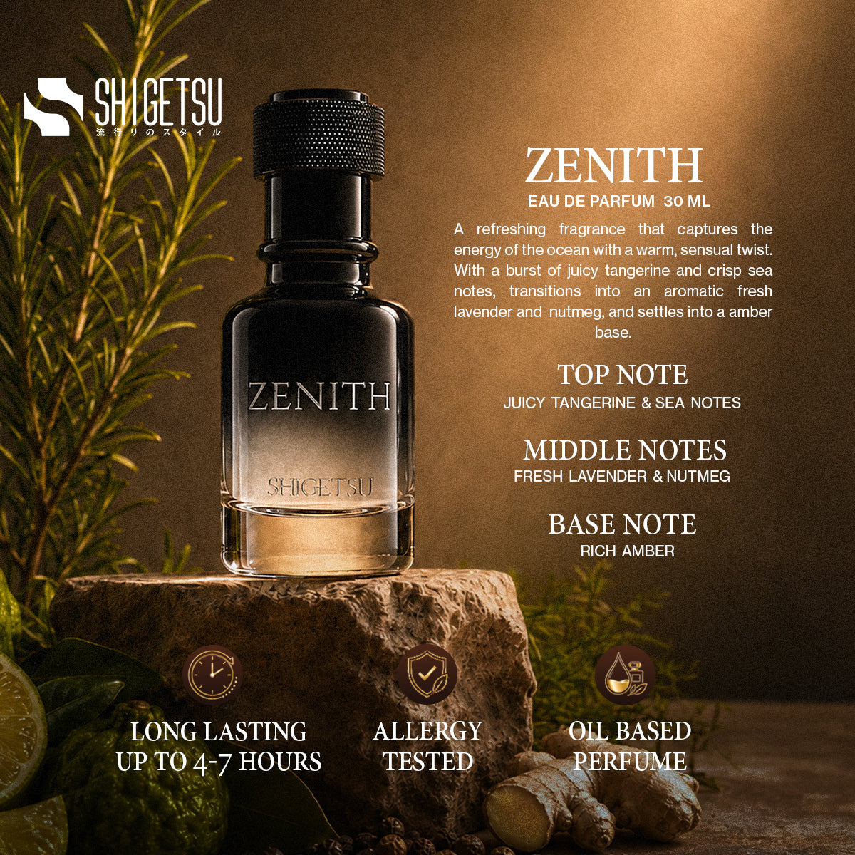 Shigetsu ZENITH 30ml Oil Based Perfume for Men