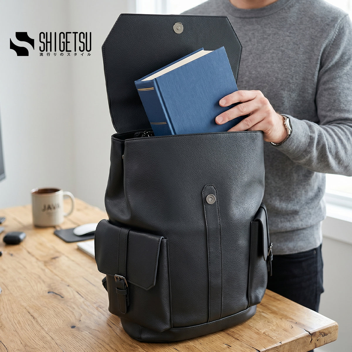 Shigetsu TOKA Leather Backpack Leather Backpack for School Bag Office Bag Casual  Mens Bagpack