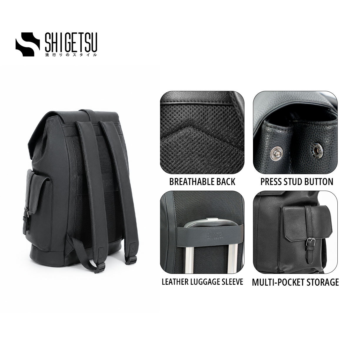 Shigetsu TOKA Leather Backpack Leather Backpack for School Bag Office Bag Casual  Mens Bagpack