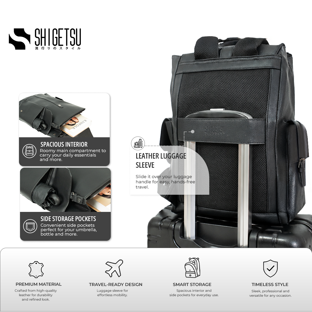 Shigetsu TOKA Leather Backpack Leather Backpack for School Bag Office Bag Casual  Mens Bagpack
