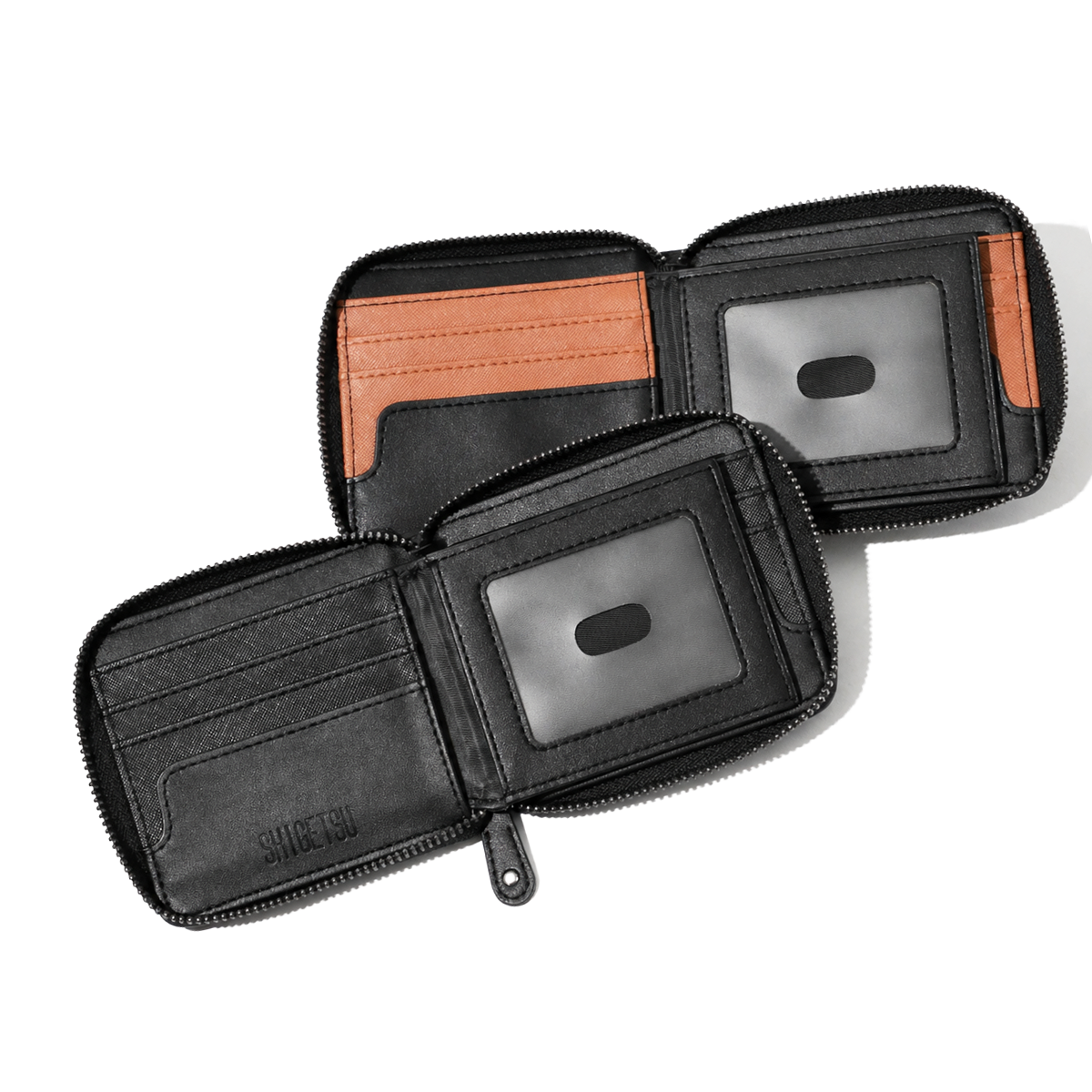 Shigetsu TSUKI Brown Leather Folding Wallet with Attached Flip Pocket for Men