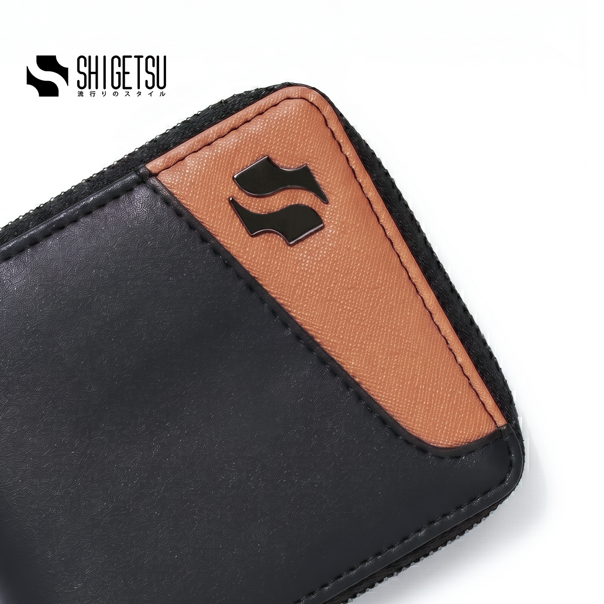 Shigetsu TSUKI Brown Leather Folding Wallet with Attached Flip Pocket for Men