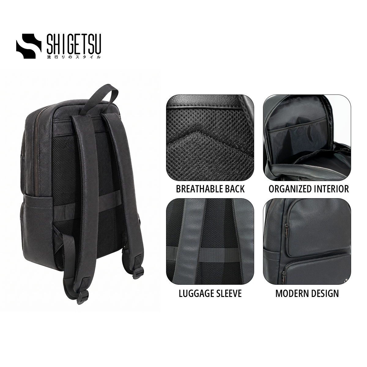 Shigetsu YATSUGA Leather Backpack Leather Backpack for School Bag Office Bag Casual  Mens Bagpack