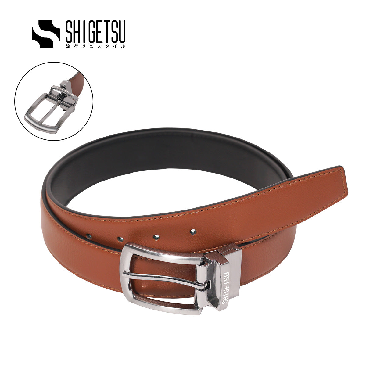 Shigetsu ASAKUCHI Reversible Leather Belt for Men original Buckle Belt